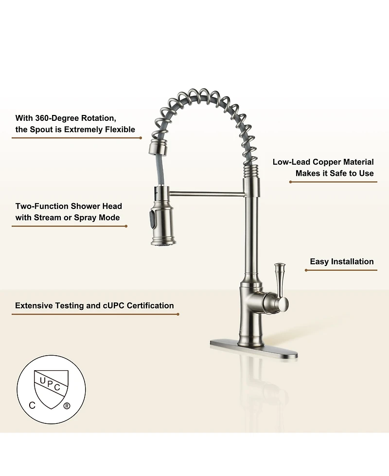 Casainc Single-Handle Spring Pull-Down Kitchen Faucet Single Hole 1.8 Gpm