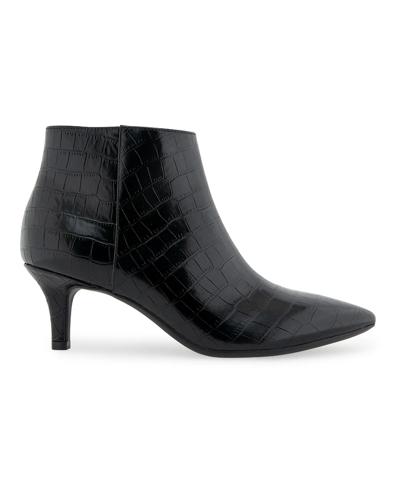 Aerosoles Edith Ankle Mid Heel Booties - Black Crocodile Faux Leather