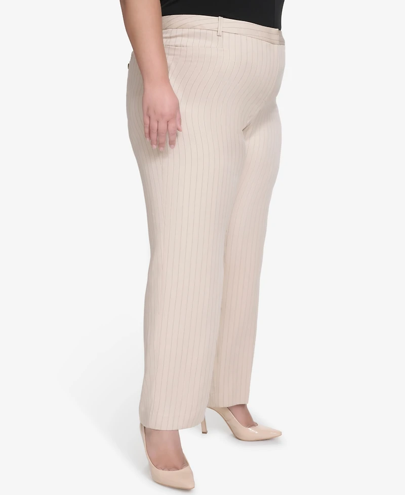 Dkny Plus Size Pinstriped Modern-Fit Bootcut Pants