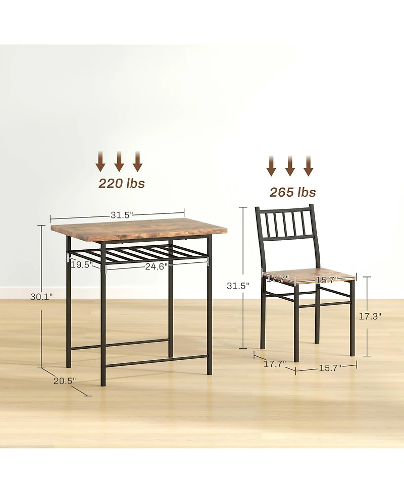 Homcom 3-Piece Small Dining Table Set with Built-in Storage Rack,