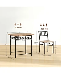 Homcom 3-Piece Small Dining Table Set with Built-in Storage Rack,