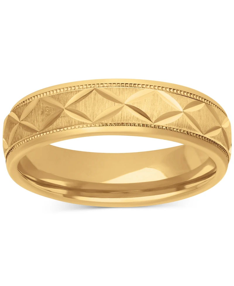 Men's Geometric Texture Milgrain Bead Wedding Band 18k Gold-Plated Sterling Silver