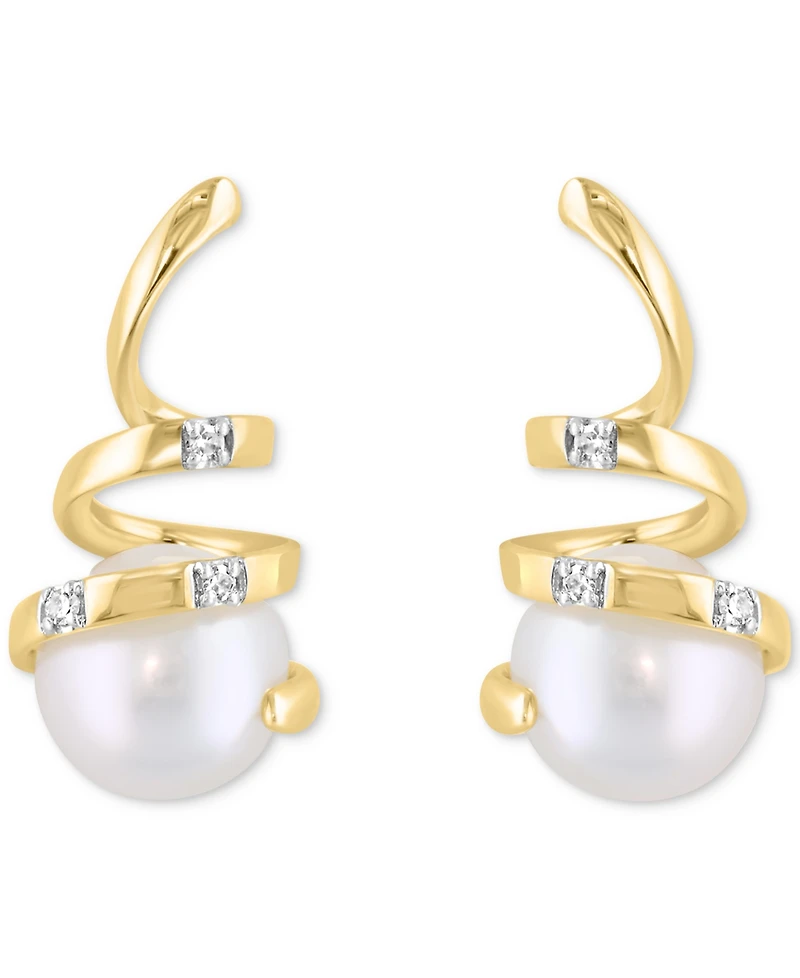 Effy Cultured Freshwater Pearl (6mm) & Diamond Accent Spiral Drop Earrings in 14k Gold