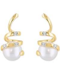 Effy Cultured Freshwater Pearl (6mm) & Diamond Accent Spiral Drop Earrings in 14k Gold