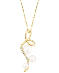 Effy Cultured Freshwater Pearl (4 - 6-1/2mm) & Diamond (1/20 ct. t.w.) Triple Pearl Spiral 18" Pendant Necklace in 14k Gold