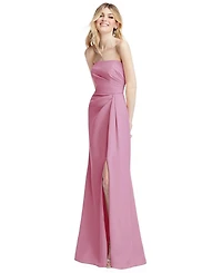 After Six Plus Strapless Pleated Faux Wrap Trumpet Gown with Front Slit