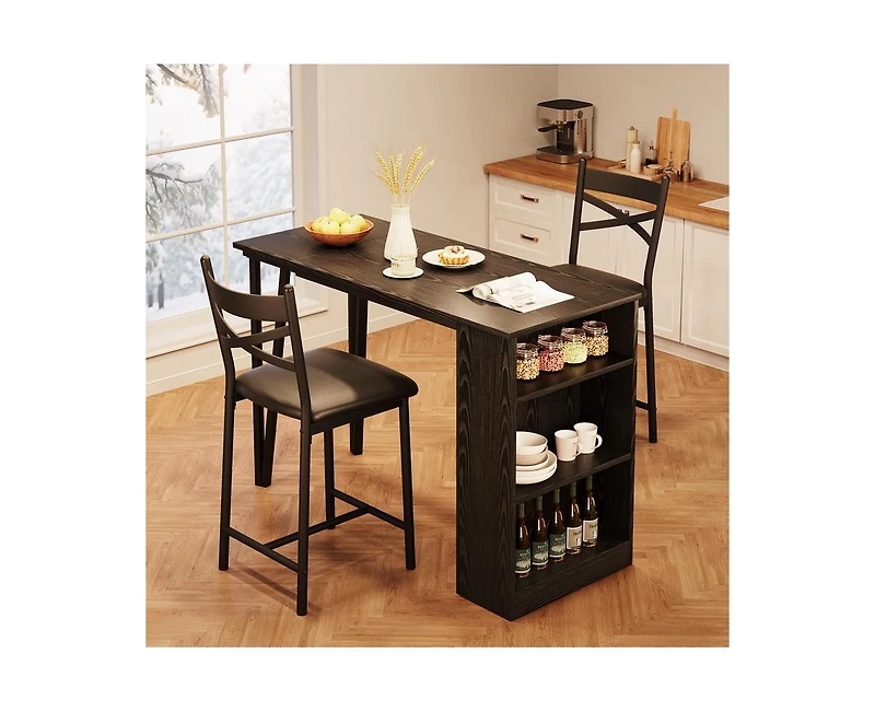 gaomon Bar Table and Chairs Set of 2, 3 Piece Counter Height Dining Table Set with 3-Layer Shelves and 2 Upholstered Chairs