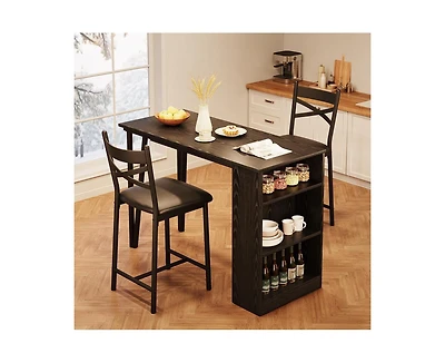 gaomon Bar Table and Chairs Set of 2, 3 Piece Counter Height Dining Table Set with 3-Layer Shelves and 2 Upholstered Chairs