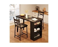 gaomon Bar Table and Chairs Set of 2, 3 Piece Counter Height Dining Table Set with 3-Layer Shelves and 2 Upholstered Chairs