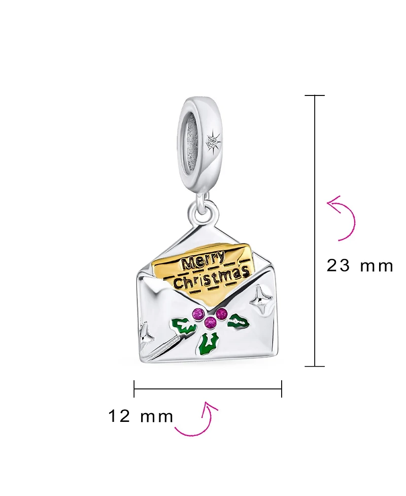 Bling Jewelry Saying Merry Christmas Holly Envelope Dangle Charm .925 Sterling Silver