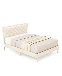 Sugift Full Size Bed Frame with Nail Headboard and Wooden Slats