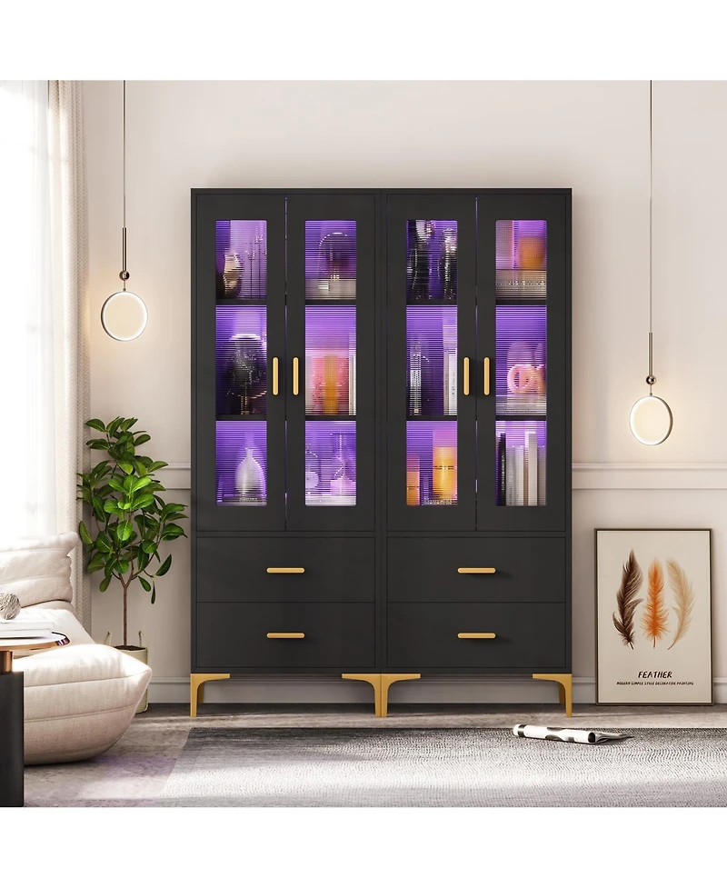 Tribesigns Bookcase with Doors and Led Light,Bookshelf 2 Drawers, Freestanding Tall Storage Cabinet for Living Room, Bathroom, Office, Kitchen