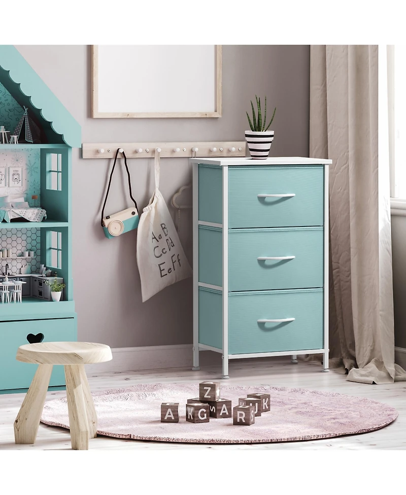 Sorbus Nightstand with 3 Drawers - Steel Frame, Wood Top & Easy Pull Fabric Bins Perfect for Home, Bedroom
