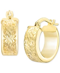 Polished Diamond Cut Extra-Small Huggie Hoop Earrings in 14k Yellow Gold, 3/8"