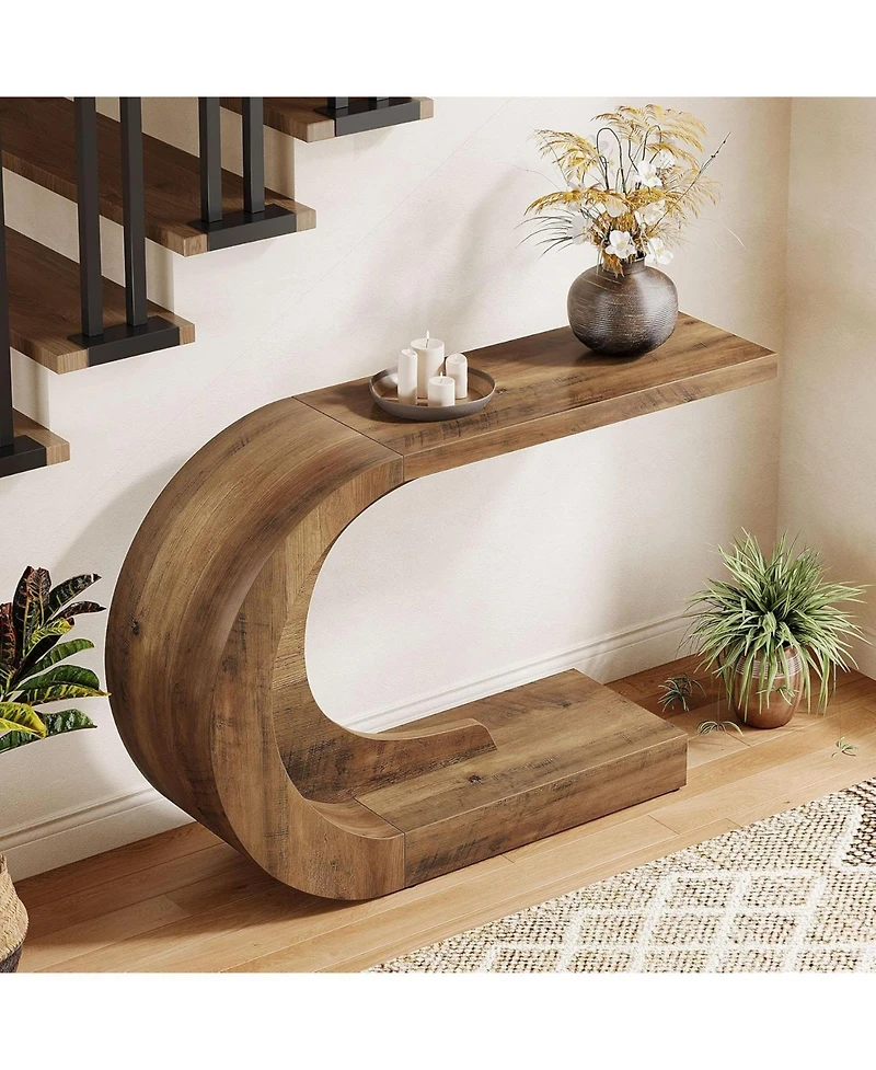 Tribesigns 43.3" C-Shaped Console Table, Mid-Century Modern Wood Entryway Hallway Table, Heavy-Duty Entry Accent Table for Hall, Living Room, Entrance