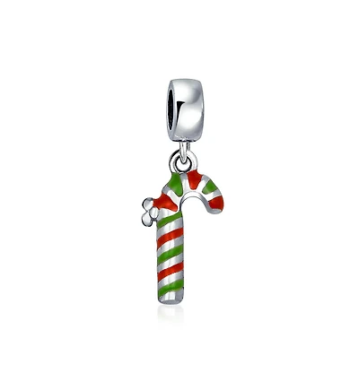 Bling Jewelry Christmas Charm Bead Red Green Peppermint Candy Cane Dangle for Bracelet