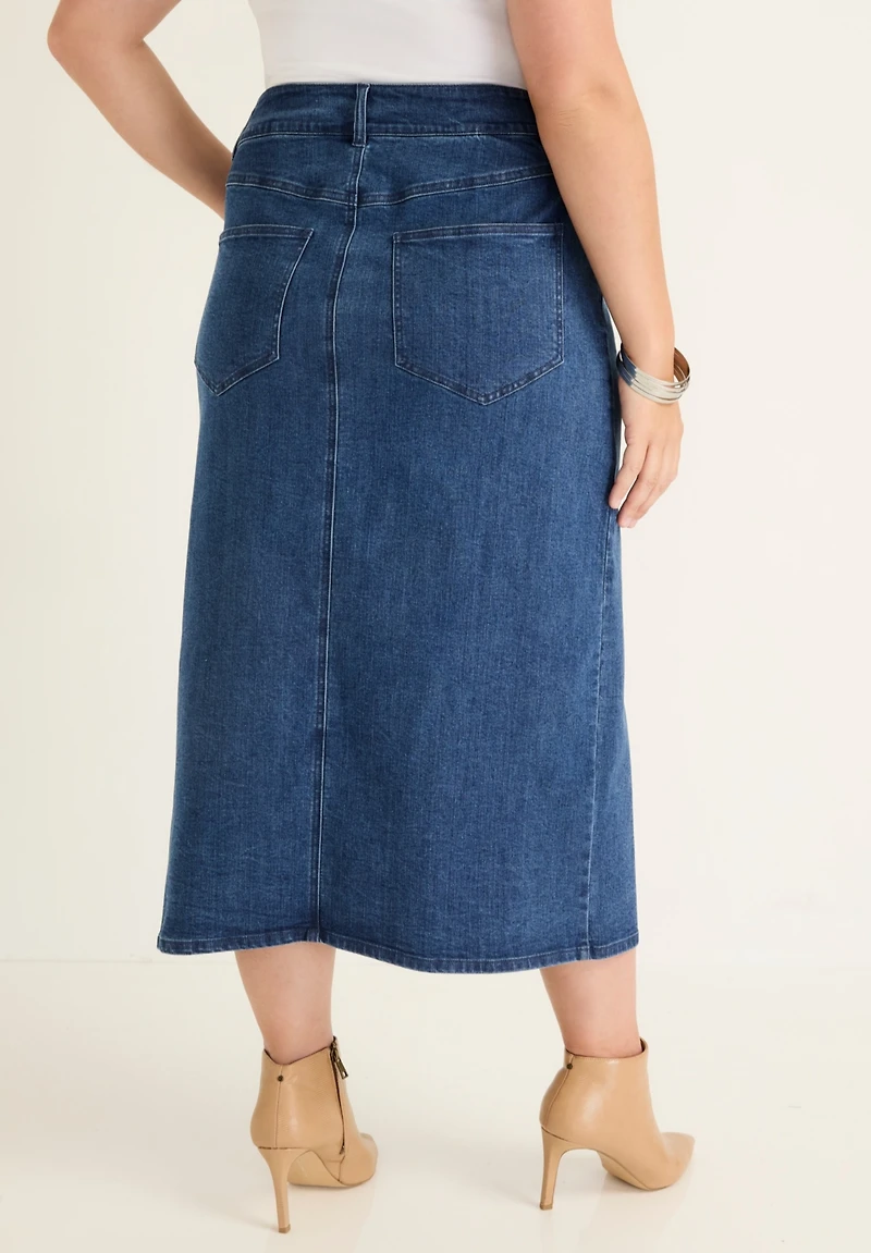 June + Vie Women's June + Vie Front-Slit Denim Midi Skirt
