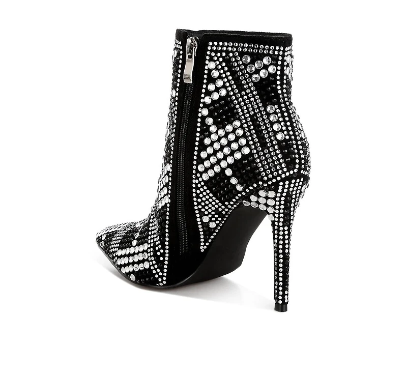 Urbanite Rhinestones Studded Stiletto Heel Boots