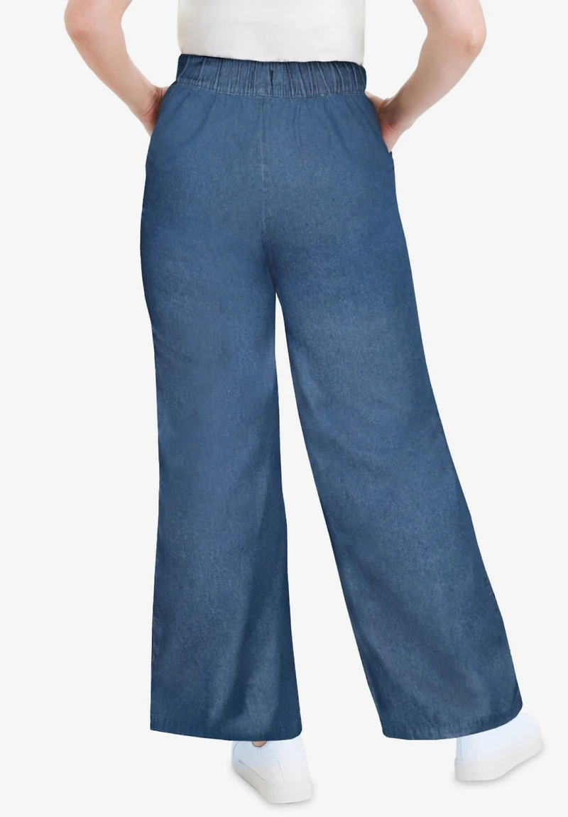 June + Vie Women's June + Vie Drawstring Denim Wide-Leg Bottoms.