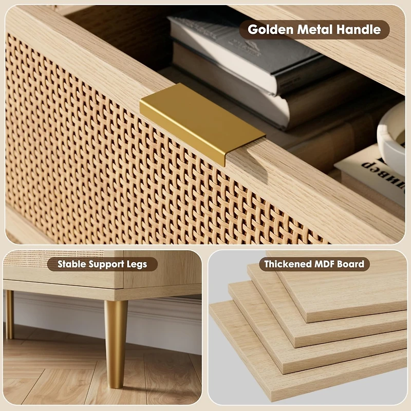 5 Drawer Dresser for Bedroom, Rattan Chest of Drawers with Deep Drawers