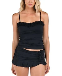 La Blanca Womens Island Goddess Ruffled Bandeau Tankini Top Skirt