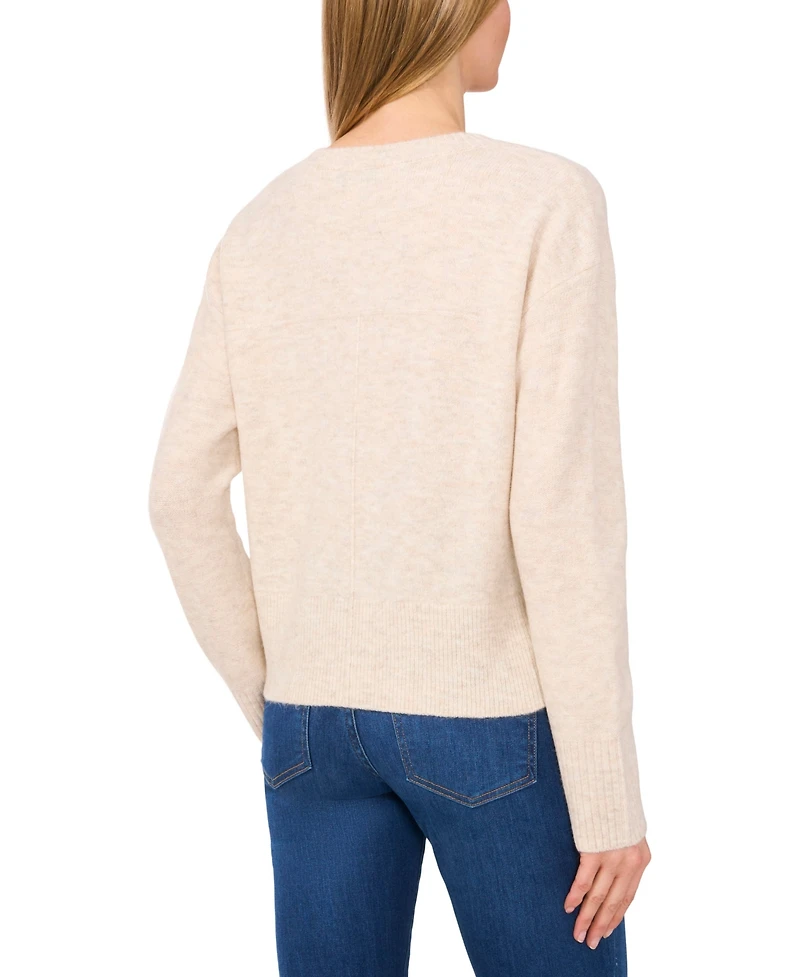 CeCe Women's Long Sleeve V-Neck Sweater