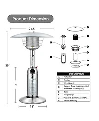 Sugift 11 000BTU Portable Tabletop Patio Stainless Steel Standing Propane Heater