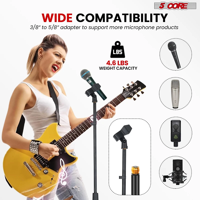 5 Core Tripod Mic Stand Height Adjustable 32 to 70" Universal Microphone Mount Stands w Round Base Ms Rbl
