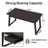 Tribesigns Home Office Executive Desk: 55 Inches Wooden Computer Desk with Drawer, Mid-Century Modern Study Writing Table, Rustic Pc Laptop Desk Works