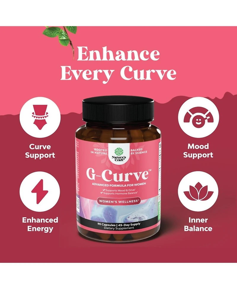 G-Curve Advanced Formula for Women, Horny Goat Weed with Maca and Tribulus Terrestris for Enhanced Energy Mood and Performance, Nature's Craft, 90ct