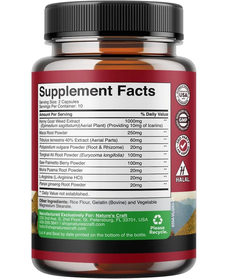 Horny Goat Weed Capsules | Tongkat Ali Saw Palmetto Extract | Panax Ginseng and Black Maca Root for Stamina & Energy | 20ct