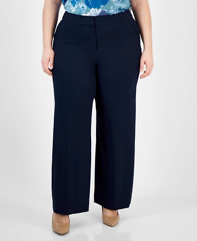Tahari Asl Plus Mid-Rise Wide-Leg Pants
