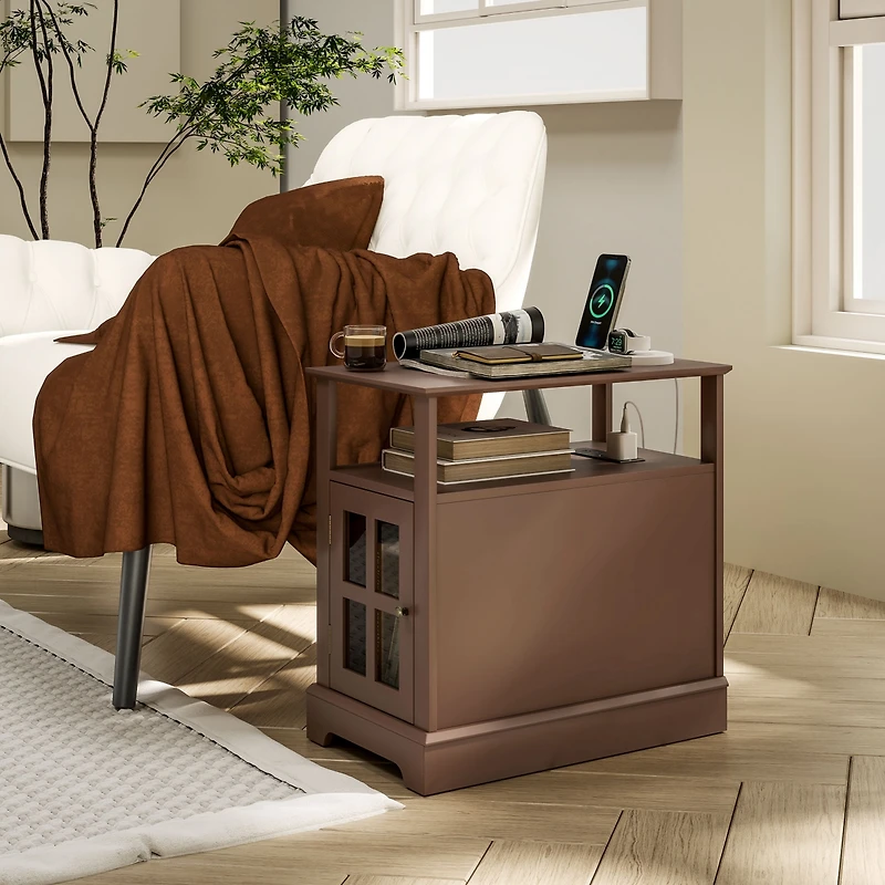 Homcom Side Table with Charging Station and Usb Ports