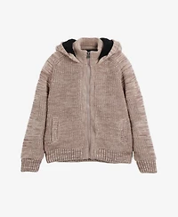 Boy's Hooded Faux Shearling Lining Full Zip Sweater With Moto Design Arm Piece
