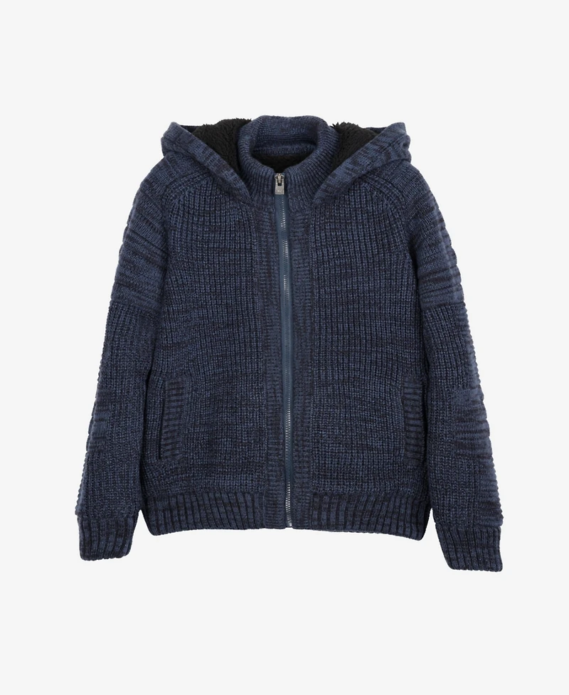 Boy's Hooded Faux Shearling Lining Full Zip Sweater With Moto Design Arm Piece