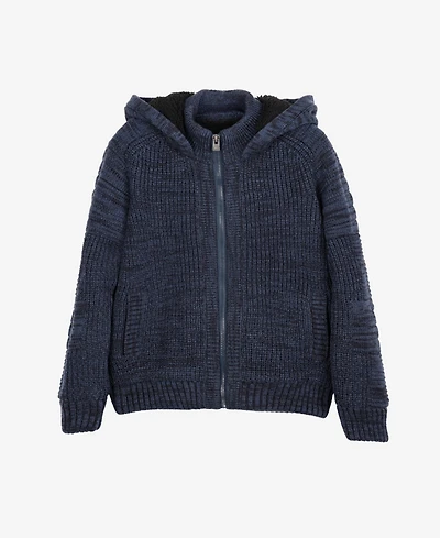 Boy's Hooded Faux Shearling Lining Full Zip Sweater With Moto Design Arm Piece