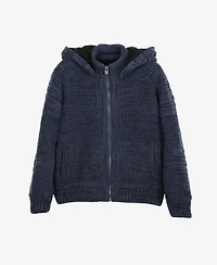 Boy's Hooded Faux Shearling Lining Full Zip Sweater With Moto Design Arm Piece
