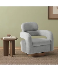 WestinTrends Mid-Century Modern Faux Sherpa Swivel Barrel Accent Chair