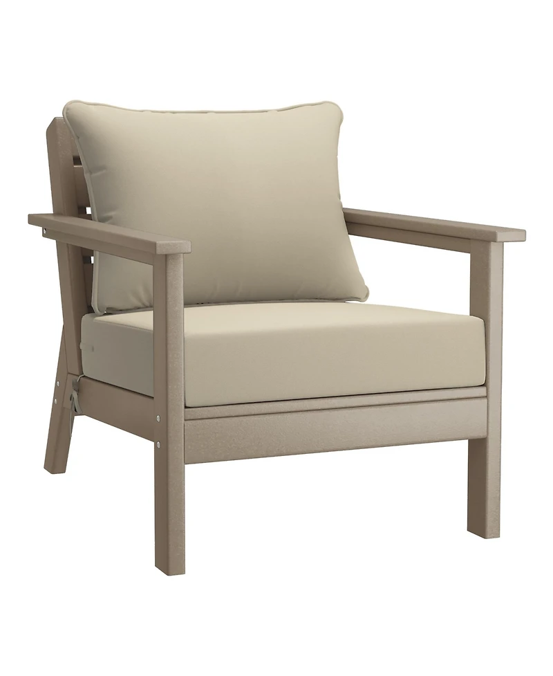 WestinTrends Outdoor Modern Hdpe Patio Weathered Wood Club Chairs with Deep Seat Cushions (Set of 2)