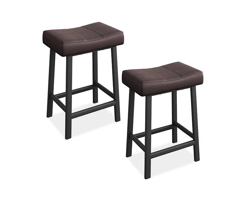 Counter Height Bar Stools Set of 2, 24 Inch Barstools for Kitchen Island Counter, Upholstered Padded Barstools with Curved Surface