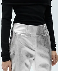 Mango Women's Metallic Leather-Effect Pants