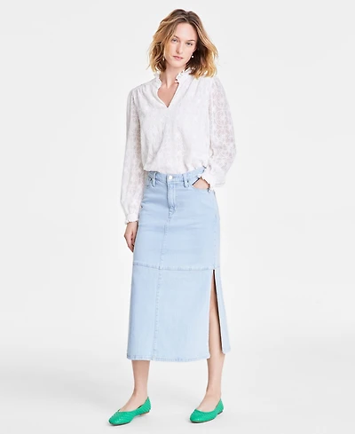 On 34th Women's Split-Seam Denim Midi Skirt, Exclusively at Macy's