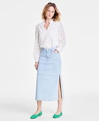 On 34th Women's Split-Seam Denim Midi Skirt, Exclusively at Macy's