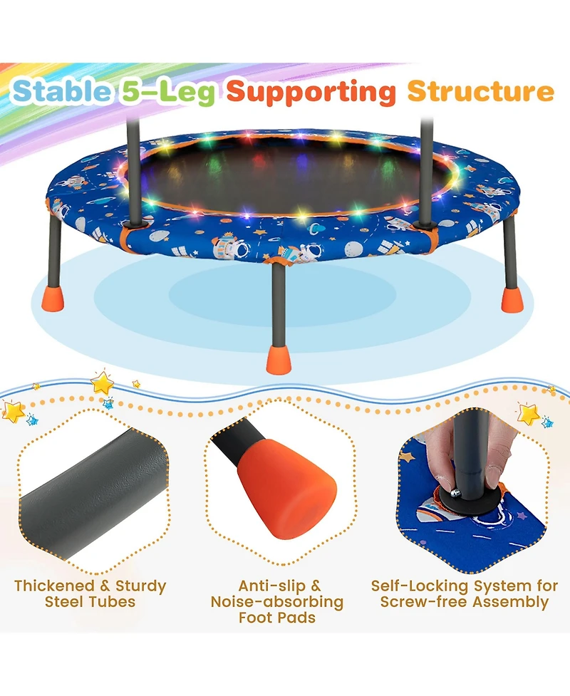 Gymax 36'' Mini Toddler Trampoline w/ Led Bluetooth Speaker Detachable Handle Kids Gifts