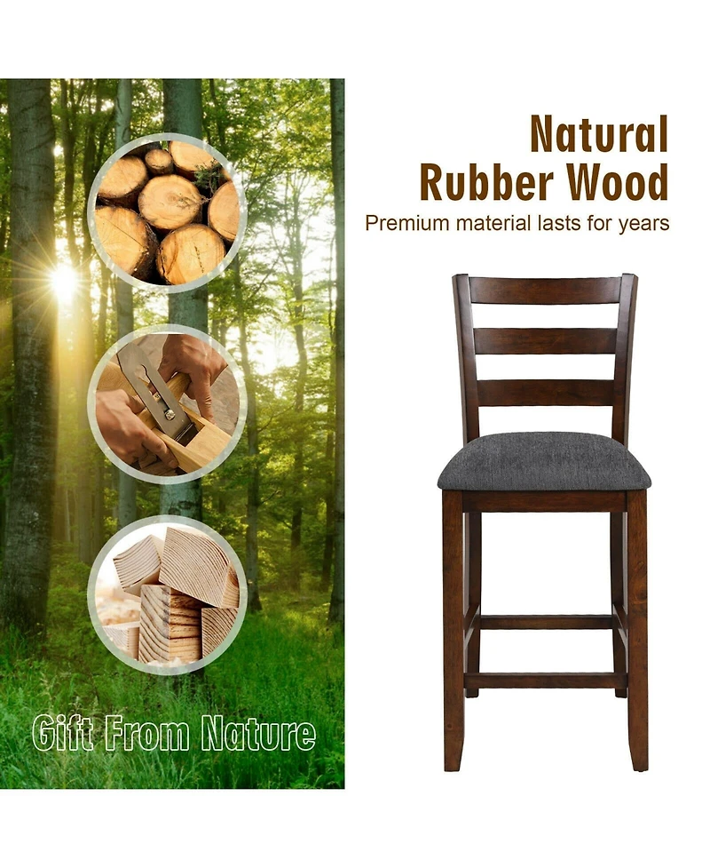 Gouun 2 Pieces Counter Height Chairs with Fabric Seat and Rubber Wood Legs