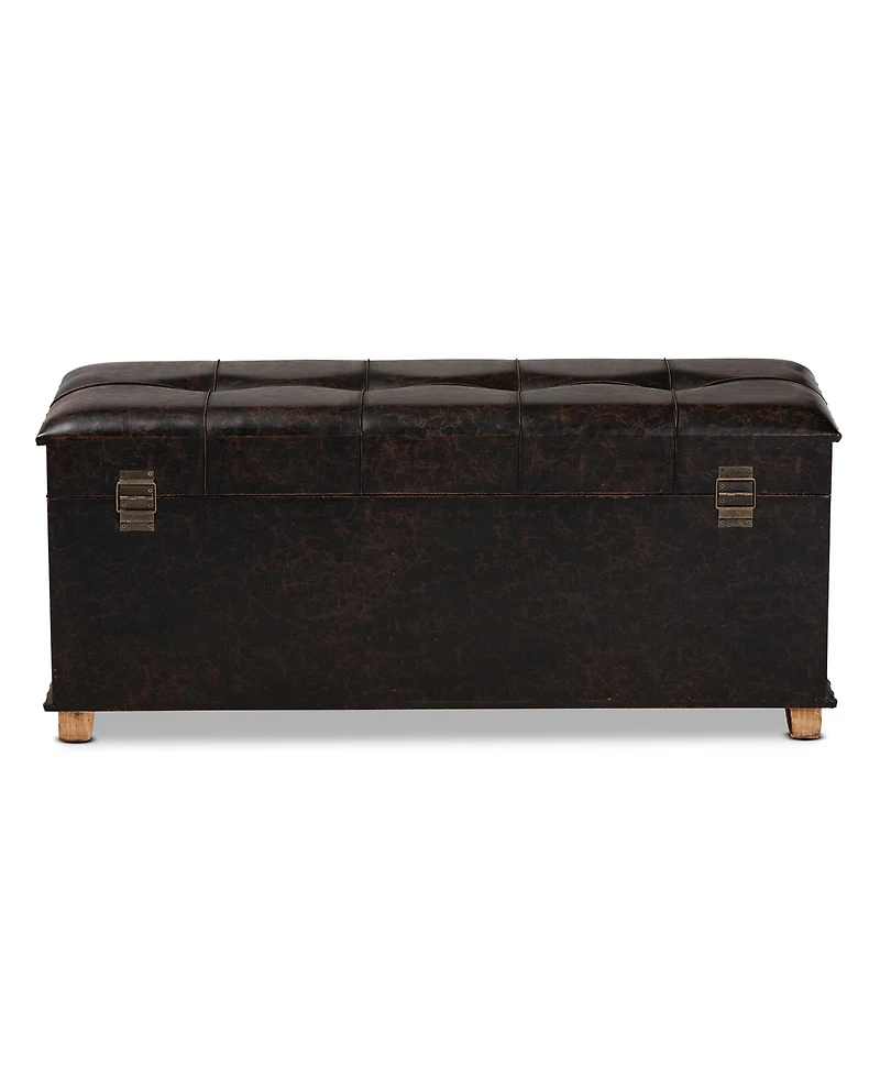 Baxton Studio Janna Rustic Transitional Dark Brown Faux Leather Upholstered and Oak Brown Finished Wood Storage Ottoman