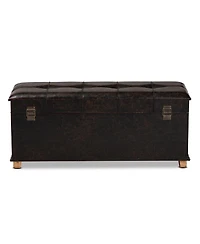 Baxton Studio Janna Rustic Transitional Dark Brown Faux Leather Upholstered and Oak Brown Finished Wood Storage Ottoman