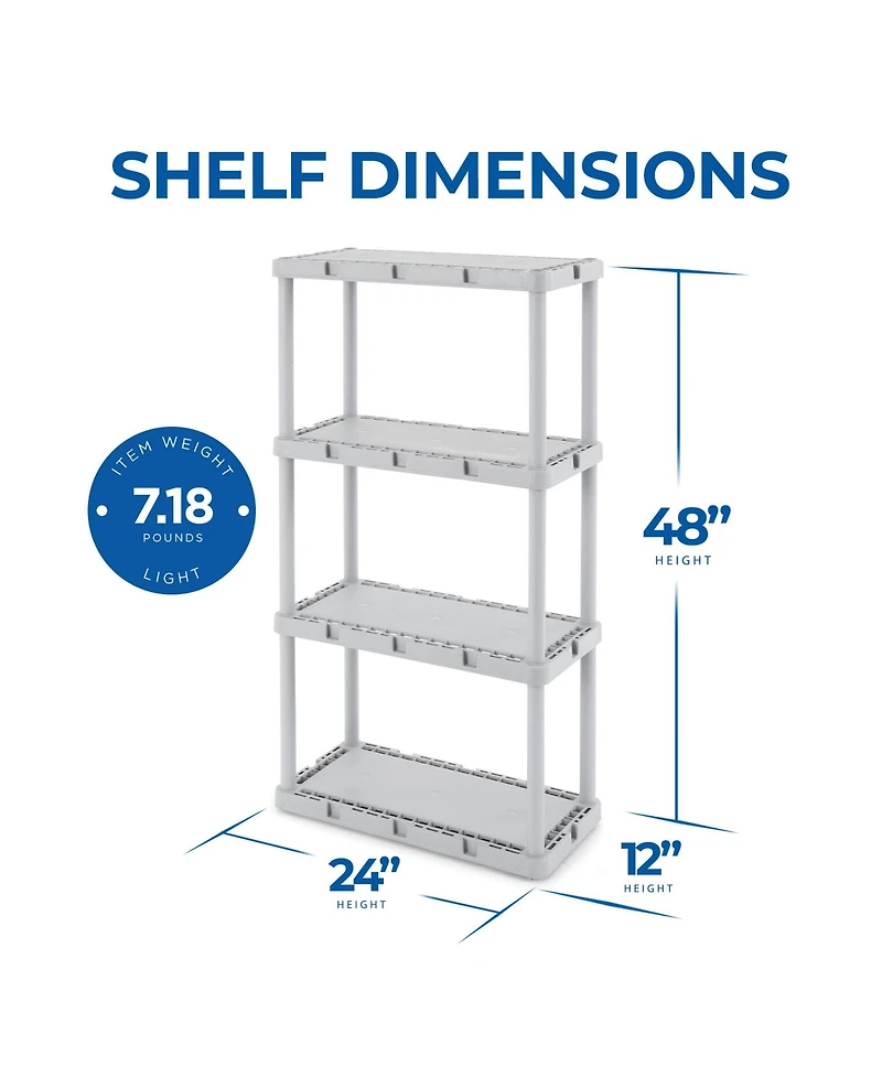 Gracious Living 4 Shelf Knect-a-Shelf Fixed Height Solid Light Duty Storage,Grey