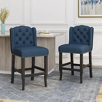 Set of 2 Wingback Counter Stools with Button-Tufted Back & Nailhead Accents-The Pop Home