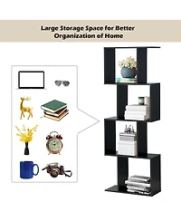 Gouun 4 Tiers Wooden S-Shaped Bookcase for Living Room Bedroom Office